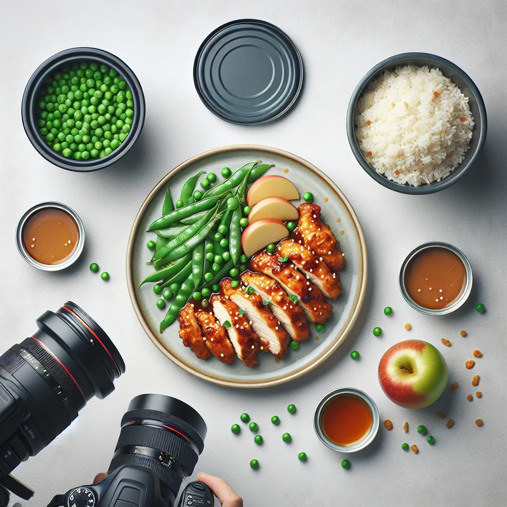 Asian Ginger Chicken with Tinned Peas and Apple Rice Cups