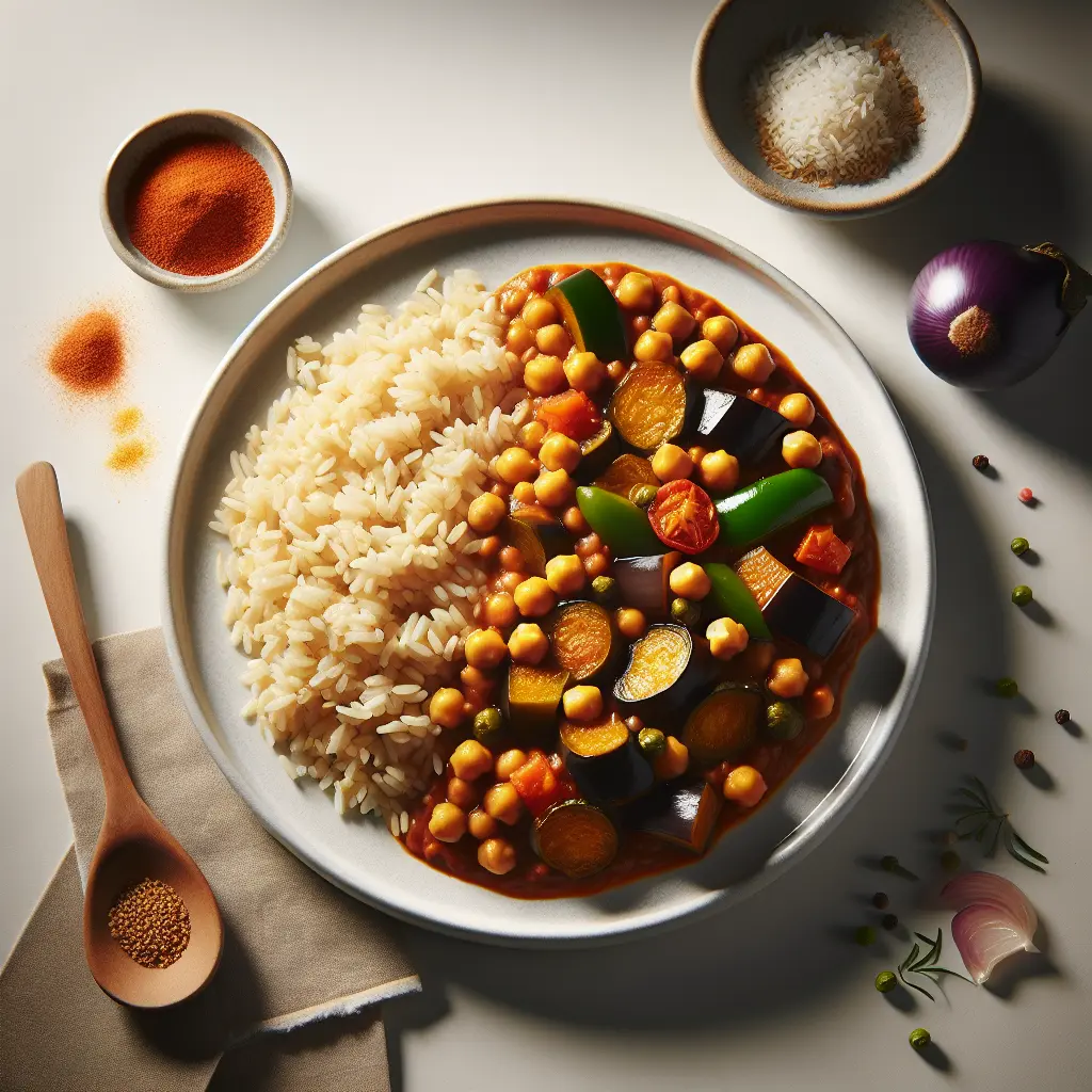 Aubergine and Chickpea Stew with Brown Rice