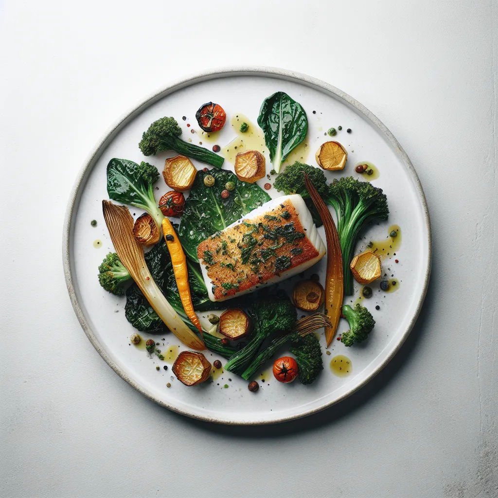 Autumnal Herb-Crusted Cod with Roasted Salsify and Kale