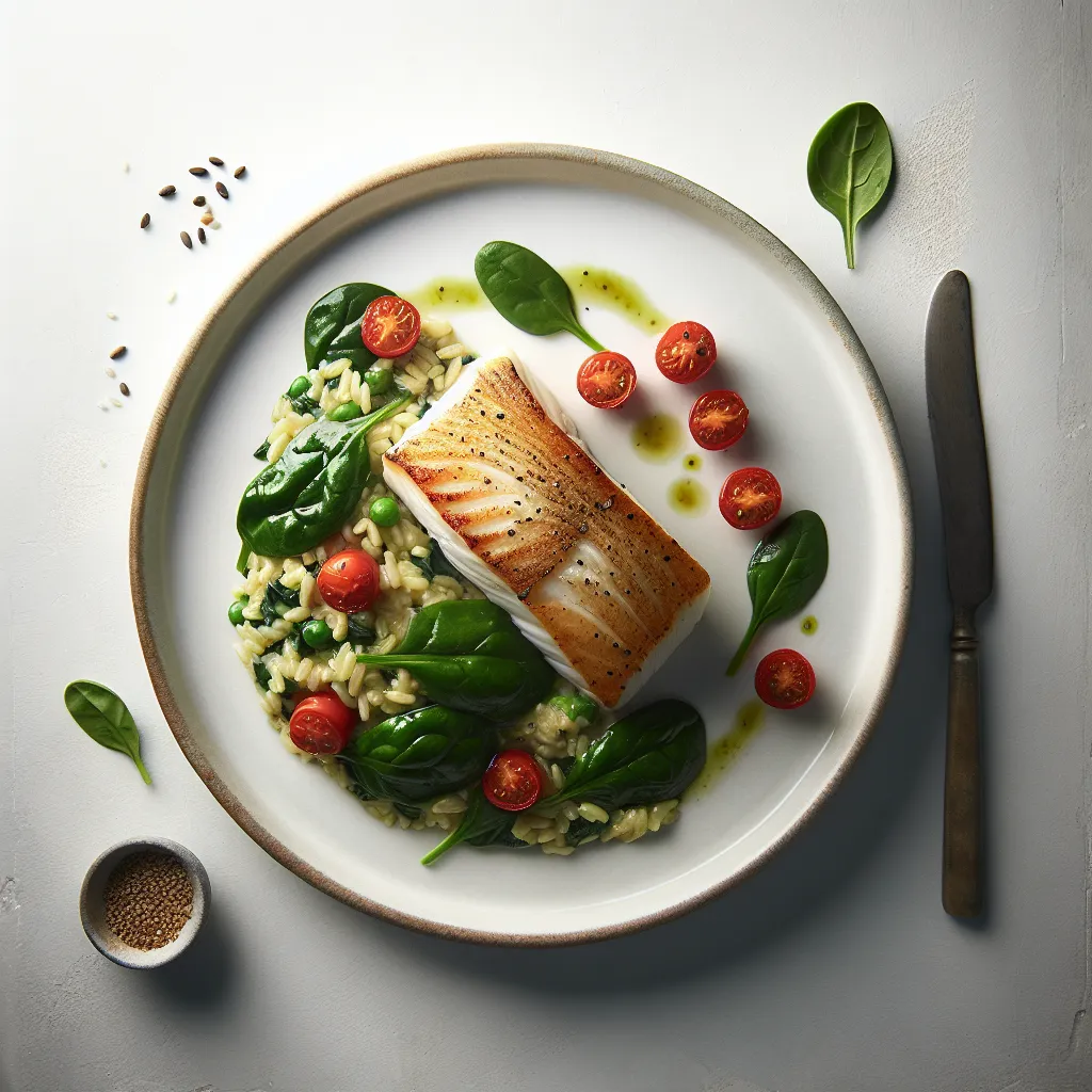 Baked Cod with Spinach and Cherry Tomato Risotto
