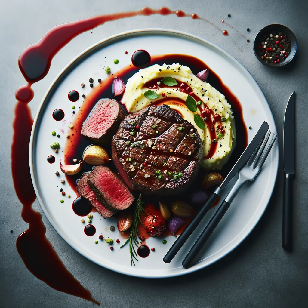 Beef Tenderloin with Red Wine Reduction and Garlic Mashed Potatoes