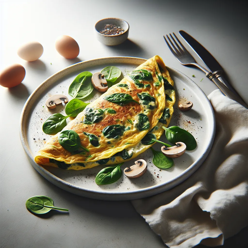 Autumn Breakfast Omelette with Sautéed Mushrooms and Spinach