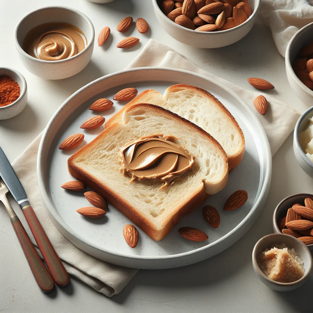 Breakfast with White Bread and Almond Butter