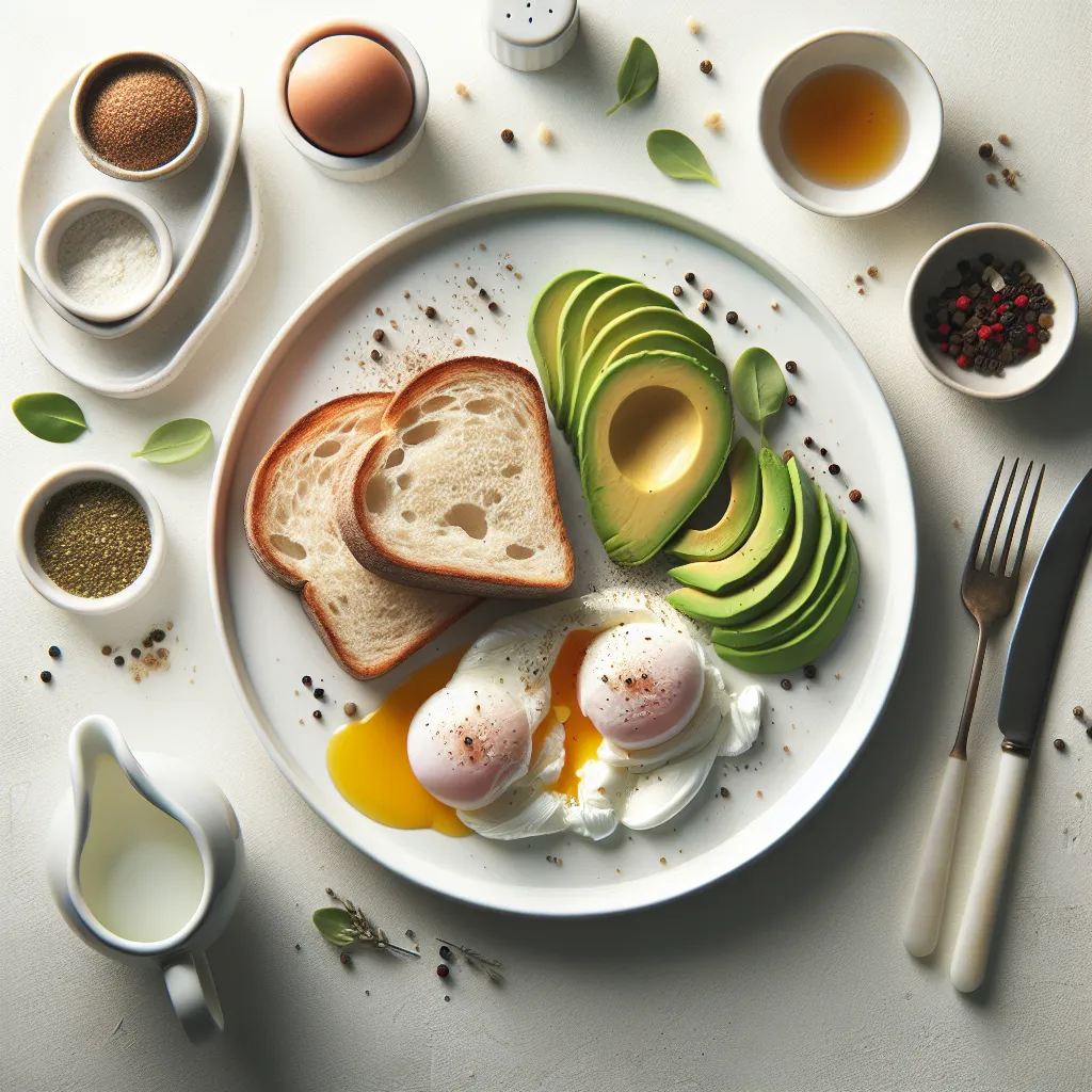 Breakfast with White Bread and Poached Eggs with Avocado