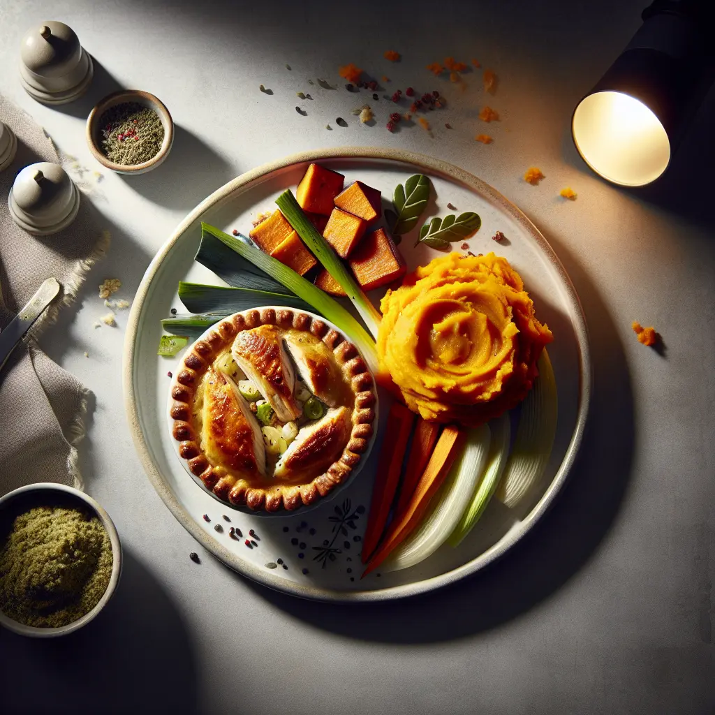 Autumn Chicken and Leek Pie with Sweet Potato Mash