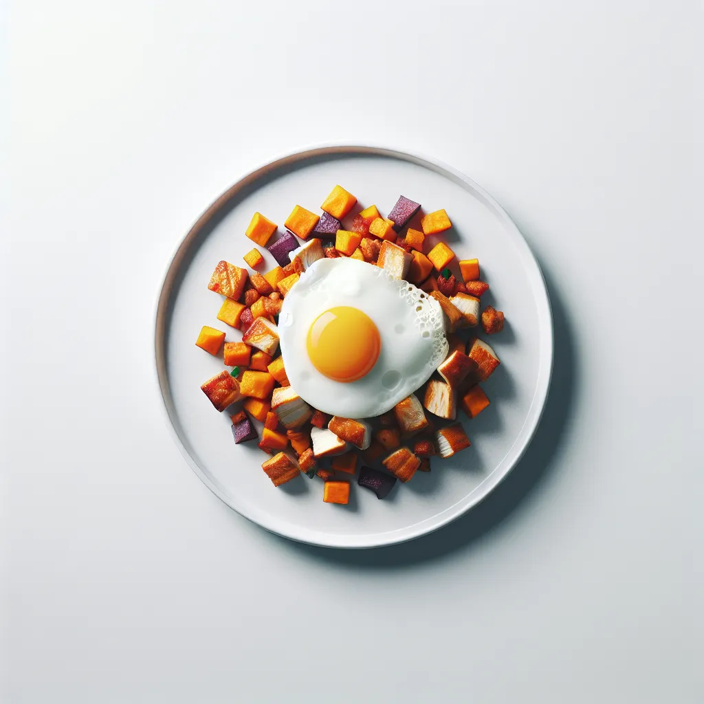 Chicken and Sweet Potato Hash with a Fried Egg
