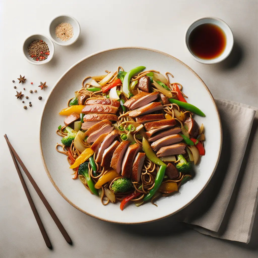 Duck and Vegetable Stir-Fry with Whole Wheat Noodles