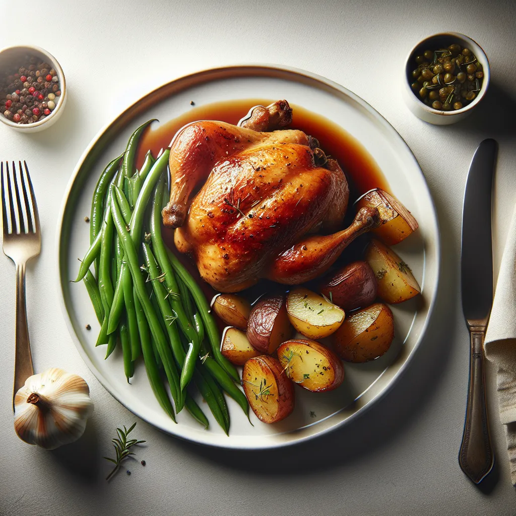 French Coq au Vin with Roasted Potatoes and Steamed Green Beans