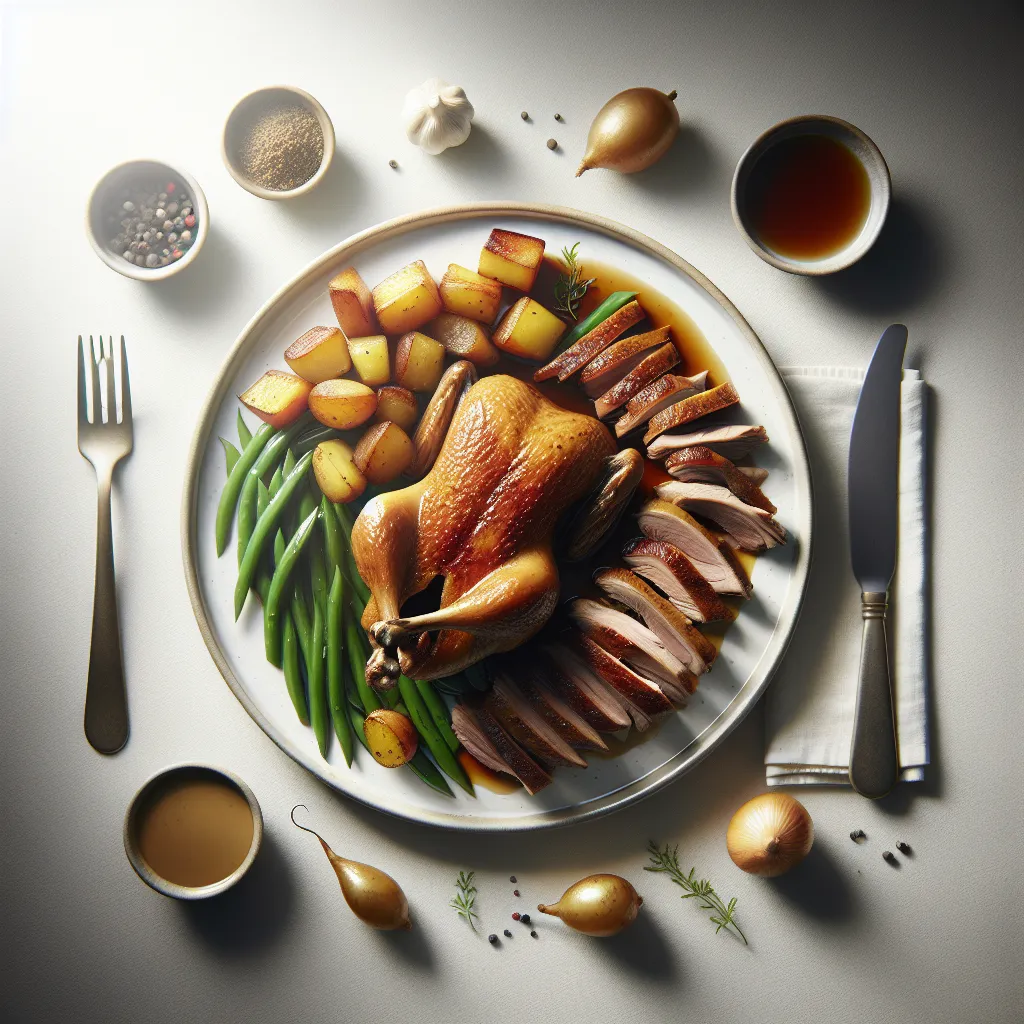 French Duck Confit with Roasted Potatoes and Green Beans