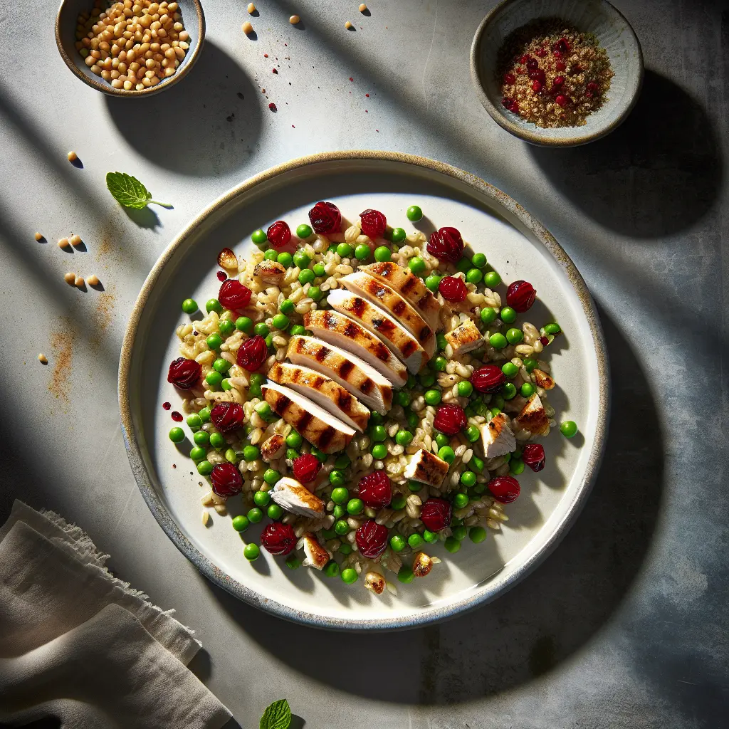 Gooseberry and Pea Farro Salad with Grilled Chicken