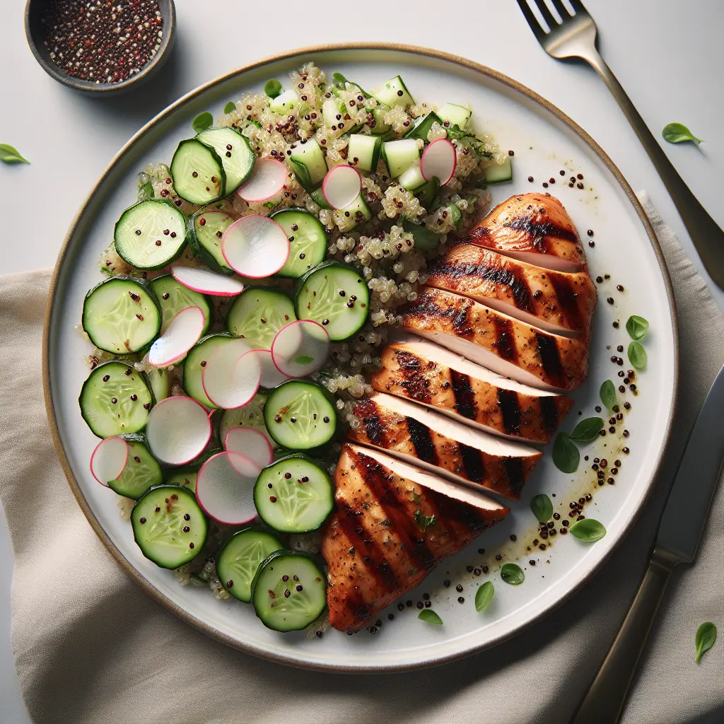 Grilled Chicken with Cucumber and Radish Quinoa Salad