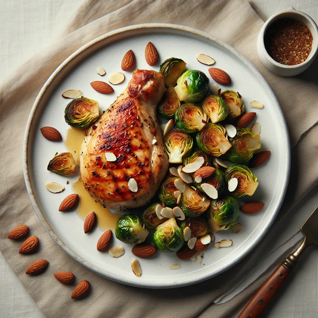 Grilled Chicken with Roasted Brussels Sprouts and Almonds