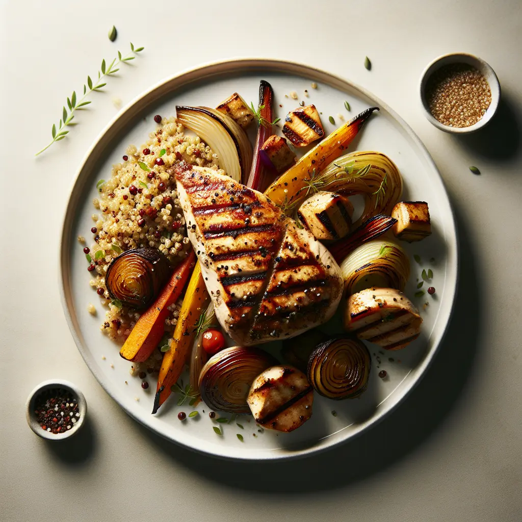Grilled Chicken with Roasted Root Vegetables and Quinoa