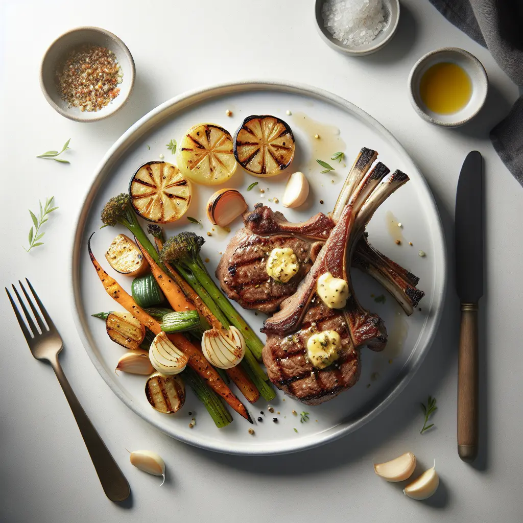 Keto Grilled Lamb Chops with Garlic Butter and Roasted Vegetables
