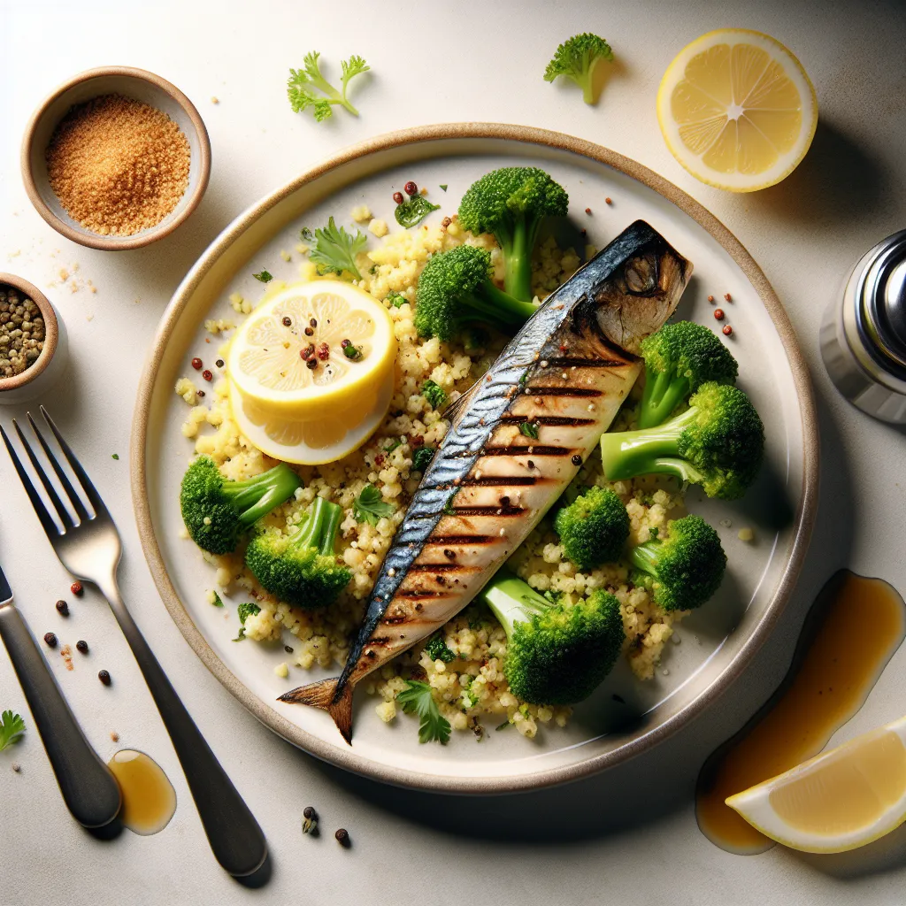 Grilled Mackerel with Lemon Herb Couscous and Steamed Broccoli