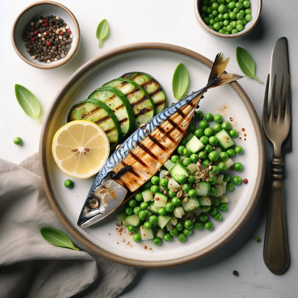 Grilled Mackerel with Pea and Cucumber Salad