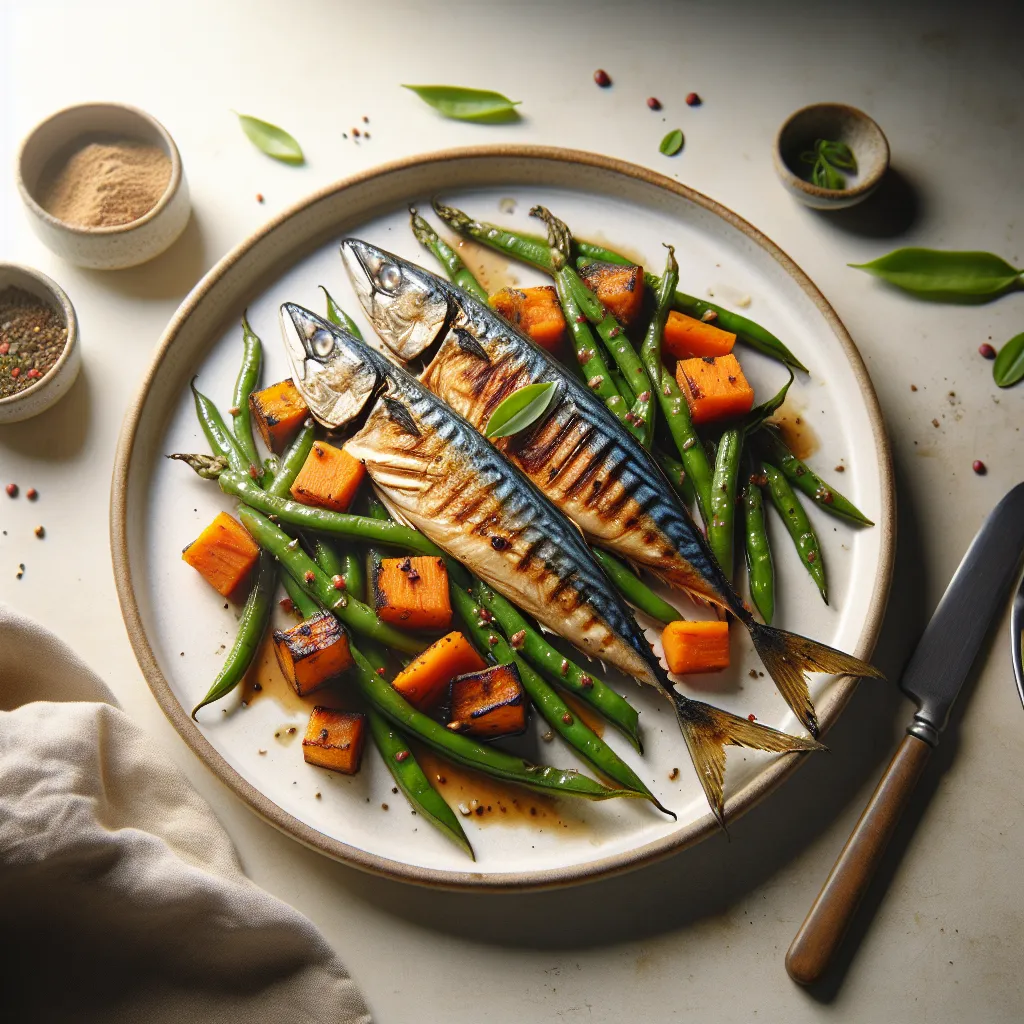 Grilled Mackerel with Sweet Potato and Green Bean Salad