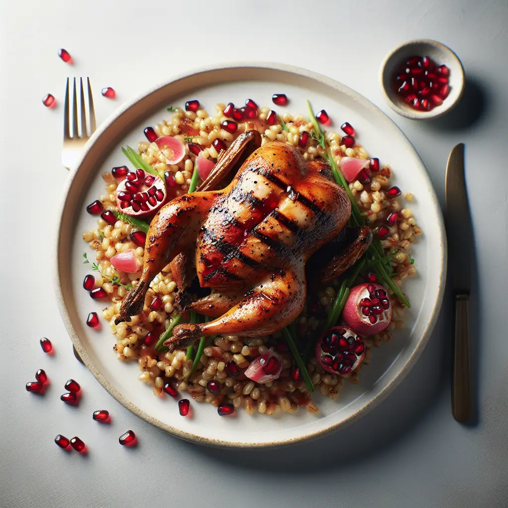 Grilled Quail with Pomegranate Glaze and Farro Salad