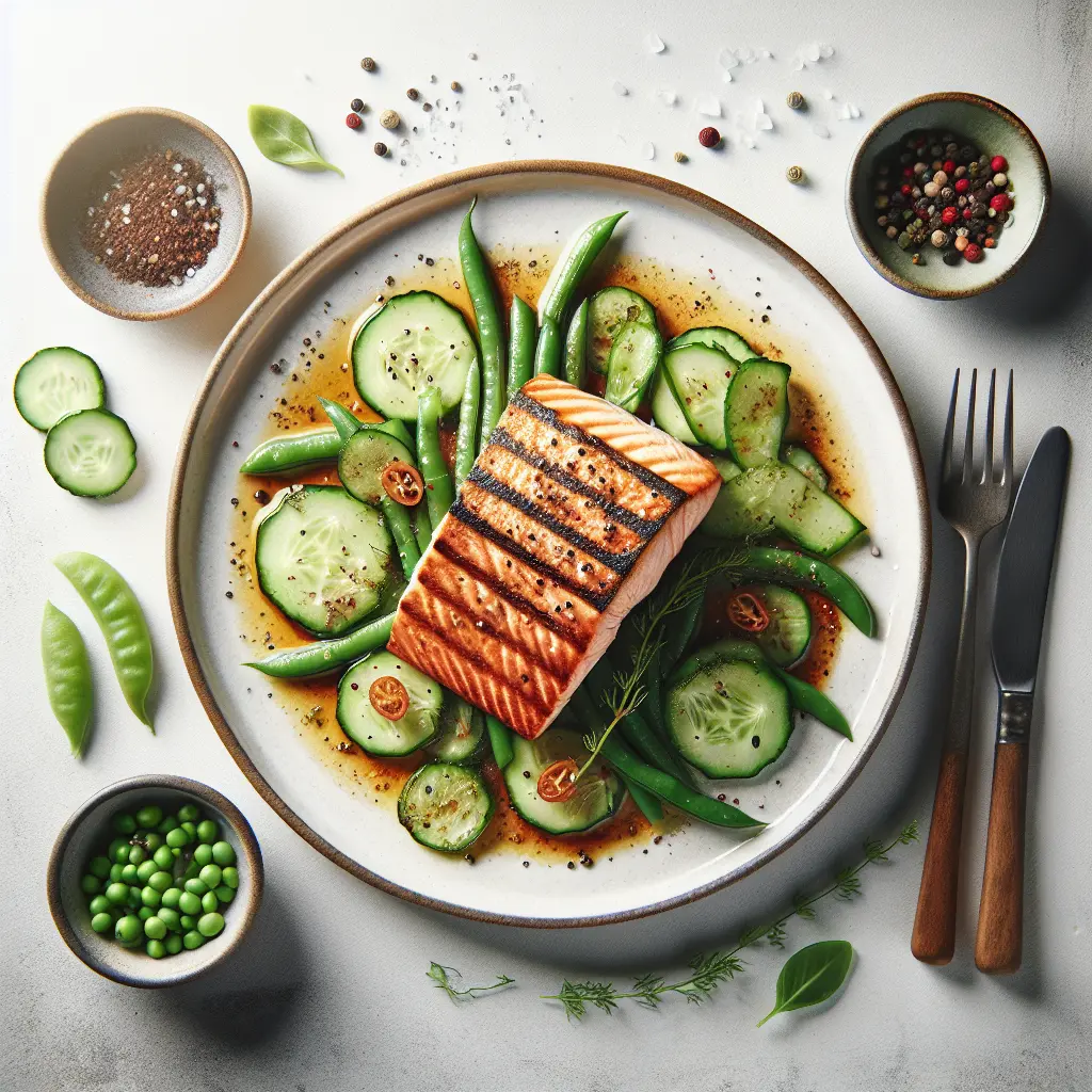 Grilled Salmon with Cucumber and Green Bean Salad