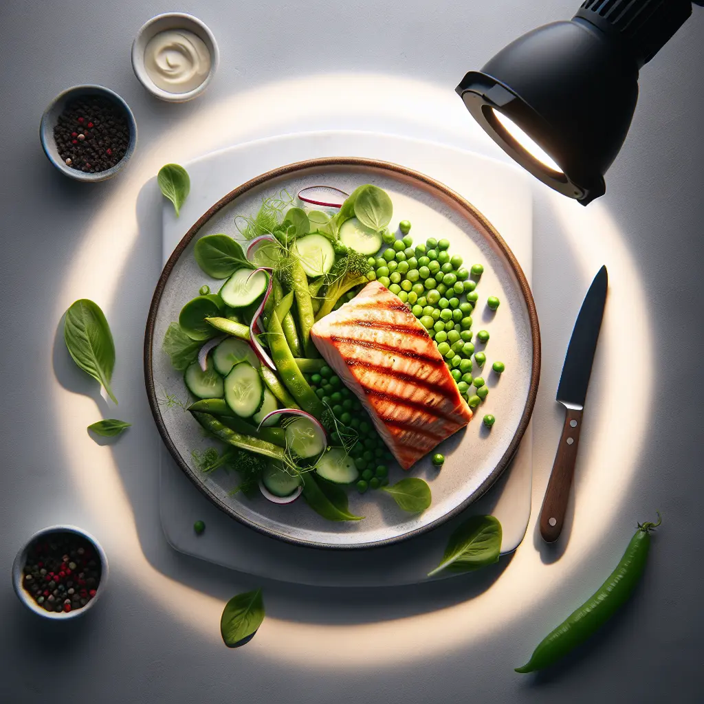 Grilled Salmon with Pea and Cucumber Salad