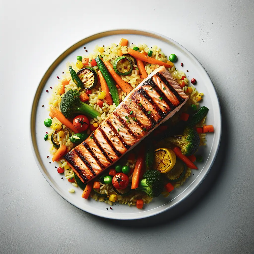Grilled Salmon with Autumn Vegetable Pilaf