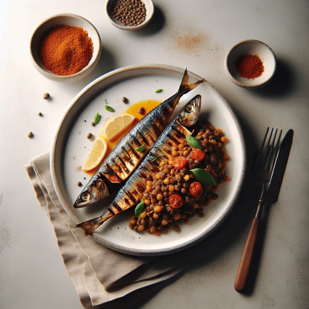 Grilled Sardines with Warm Lentil Salad