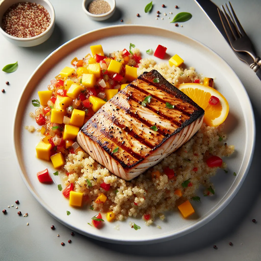 Grilled Swordfish with Mango Salsa and Quinoa Pilaf