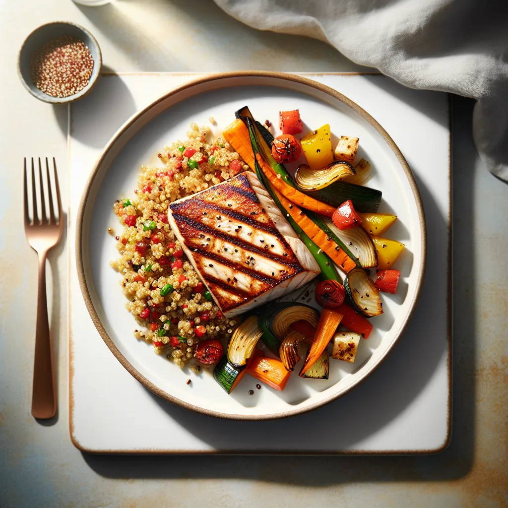 Grilled Swordfish with Quinoa and Roasted Vegetables