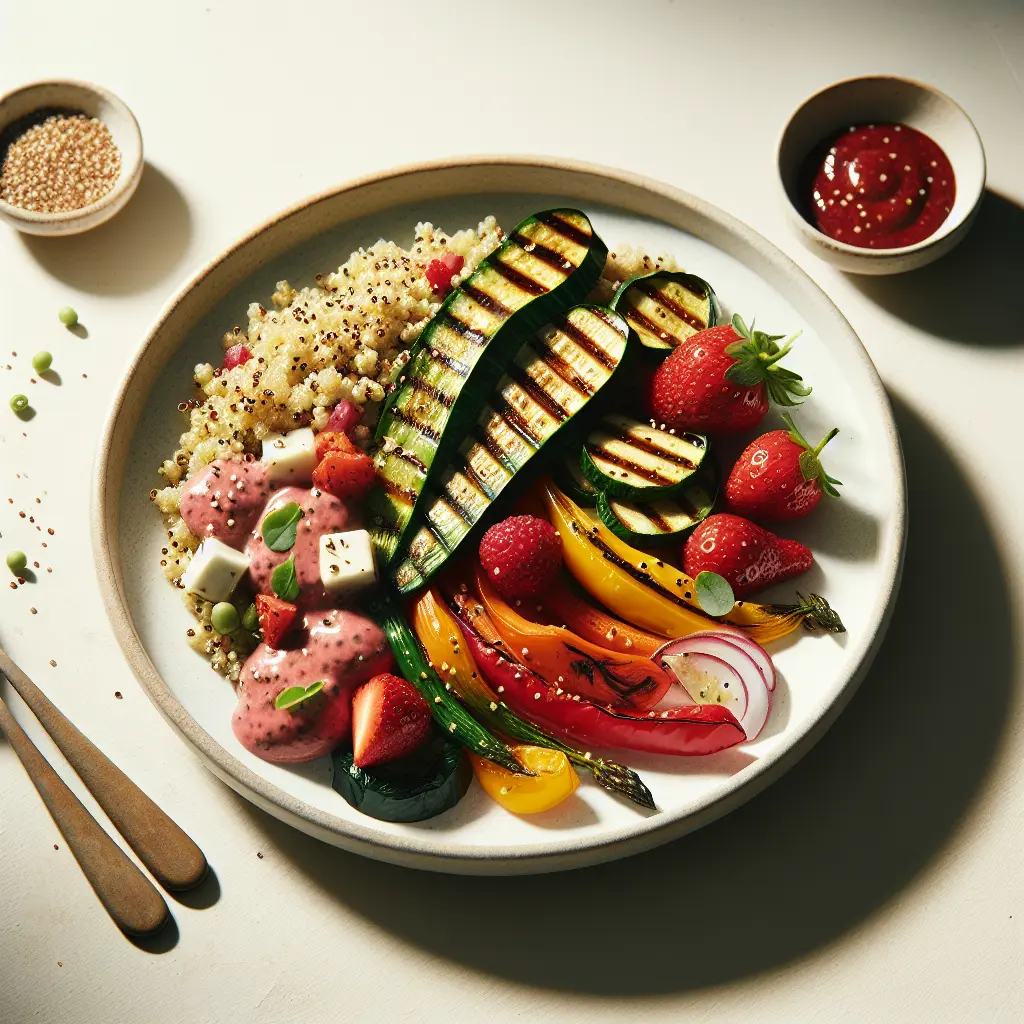 Grilled Vegetable and Quinoa Bowl with Wild Strawberry and Gooseberry Dressing
