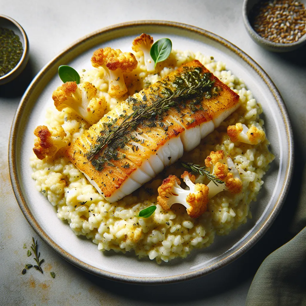 Herb-Crusted Cod with Cauliflower Risotto