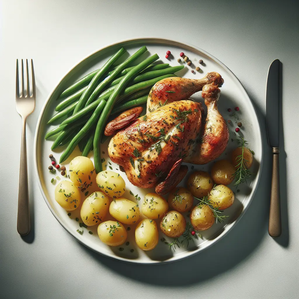 Herb-Roasted Chicken with Boiled Potatoes and Green Beans
