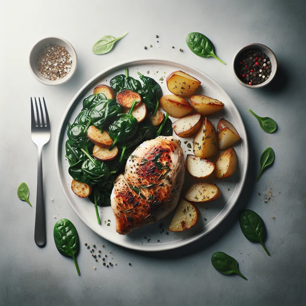 Italian Herb-Crusted Chicken with Roasted Potatoes and Sautéed Spinach
