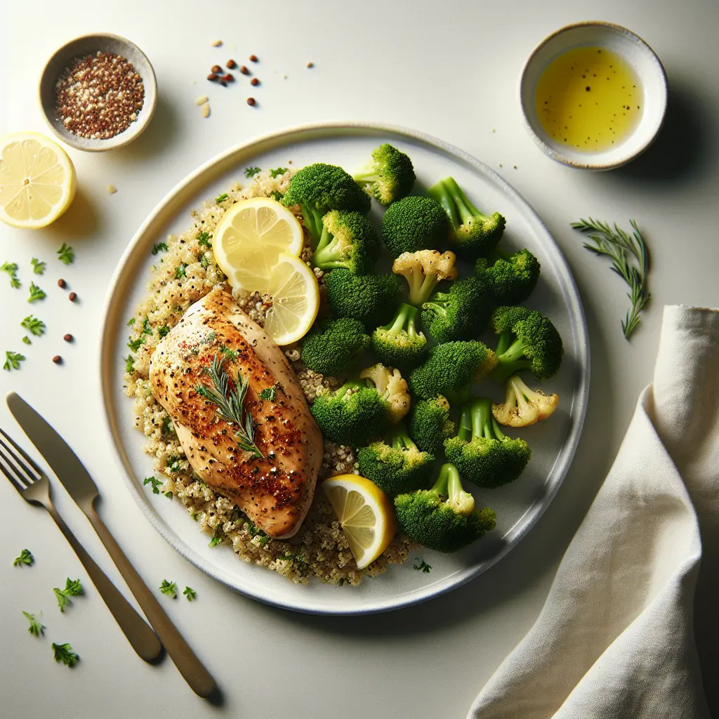 Lemon Herb Chicken with Quinoa and Steamed Broccoli