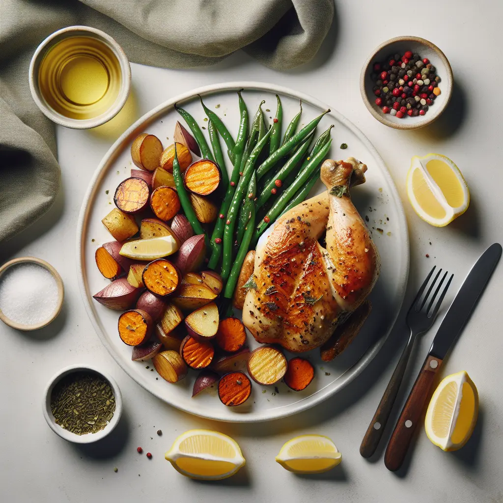Lemon Herb Chicken with Roasted Sweet Potatoes and Green Beans