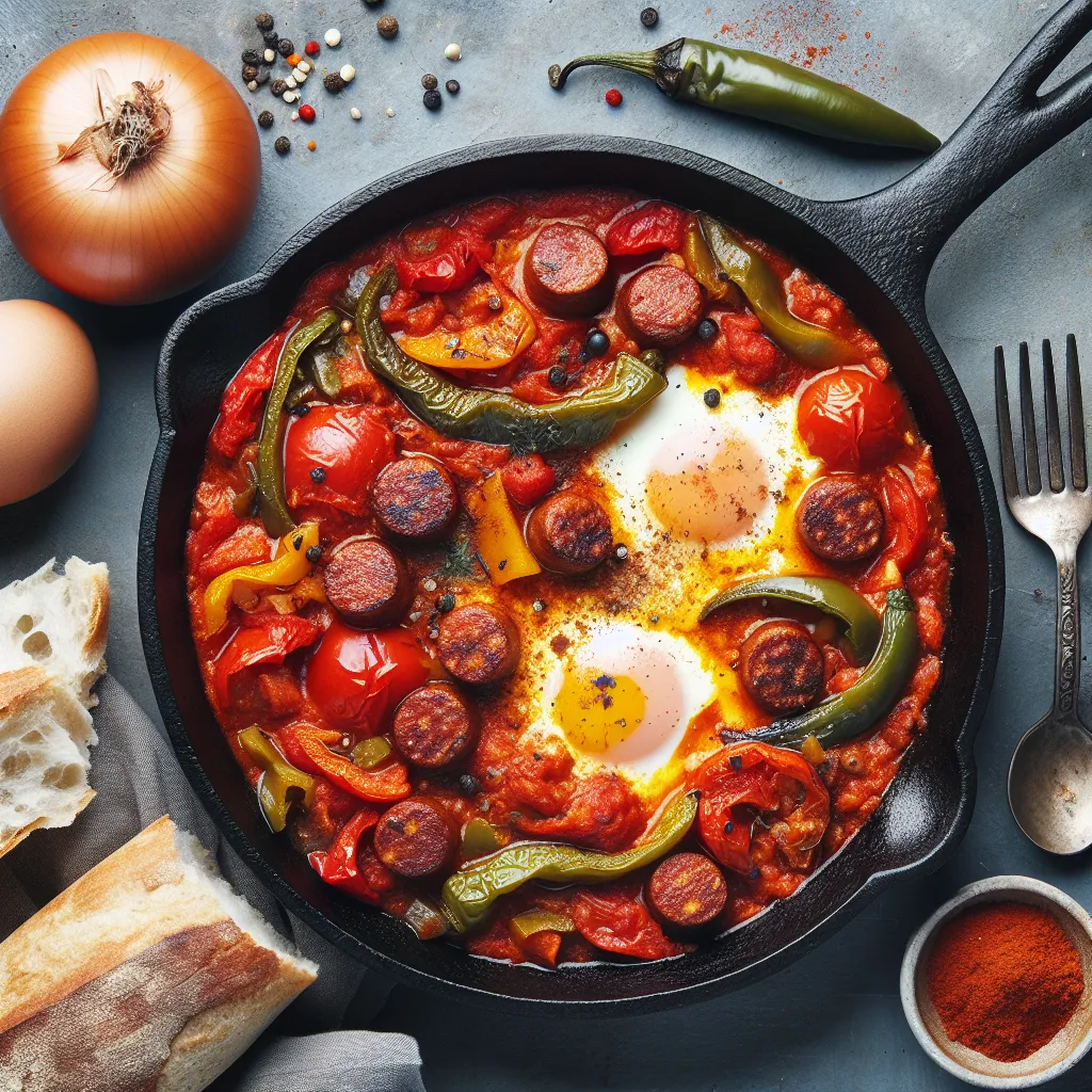 Mediterranean Breakfast Shakshuka with Vegetarian Sausage