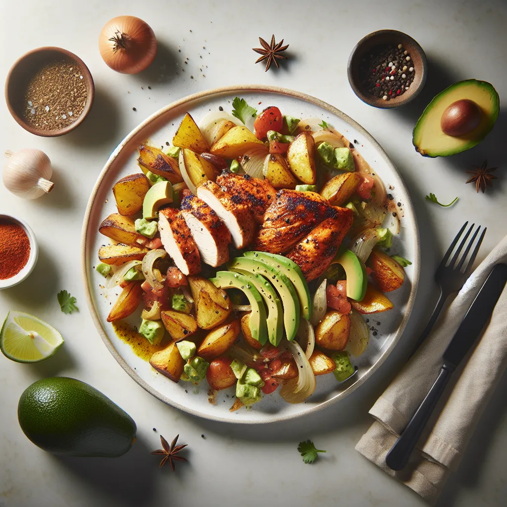 Mexican Spiced Chicken with Roasted Potatoes and Avocado Salad