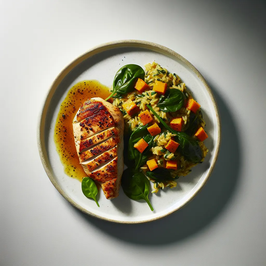 Pan-Seared Chicken with Pumpkin and Spinach Risotto