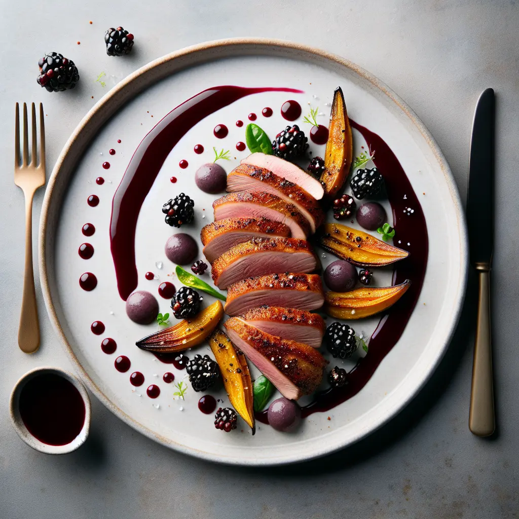 Pan-Seared Duck Breast with Blackberry Gastrique and Sunchoke Purée