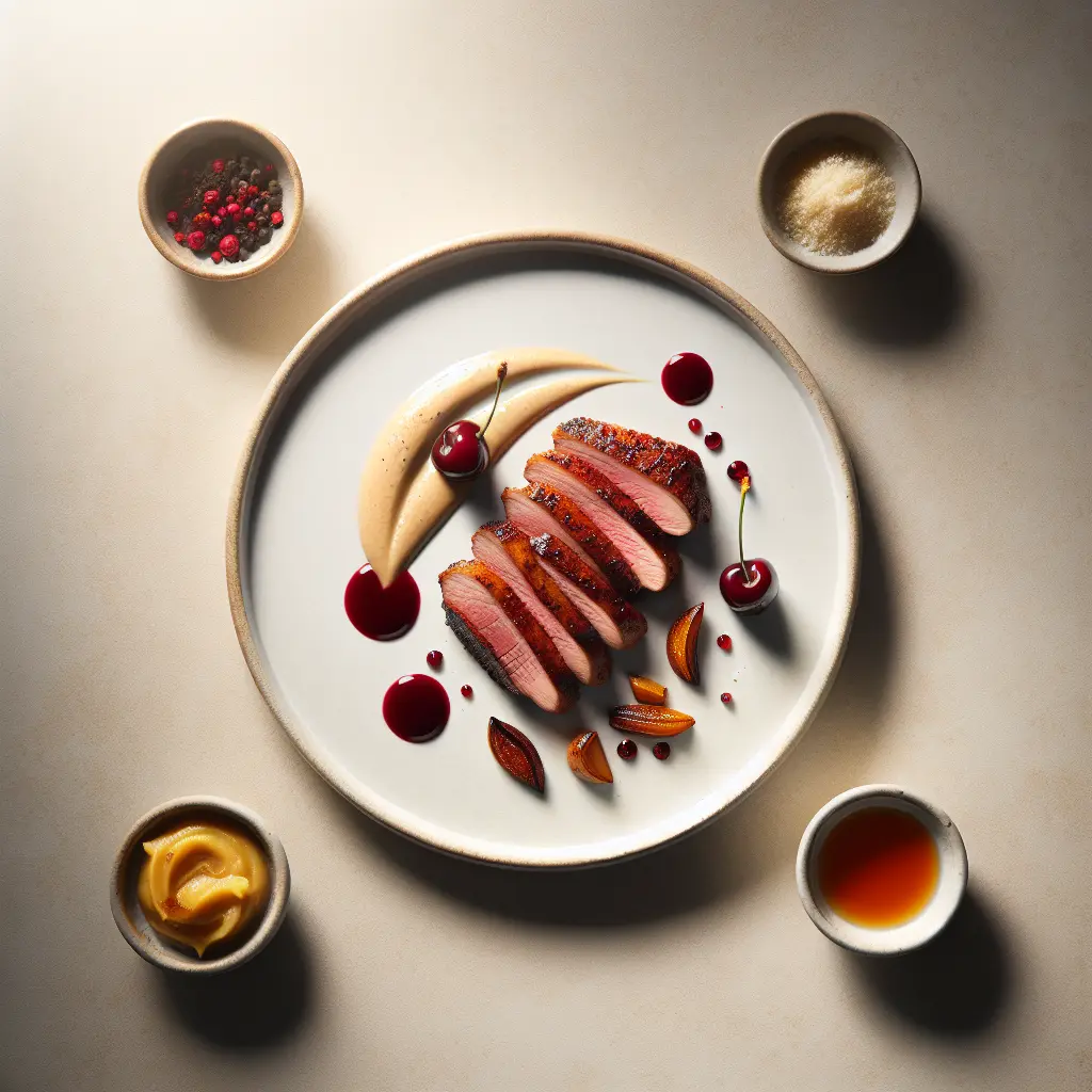 Pan-Seared Duck Breast with Cherry Gastrique and Sunchoke Purée