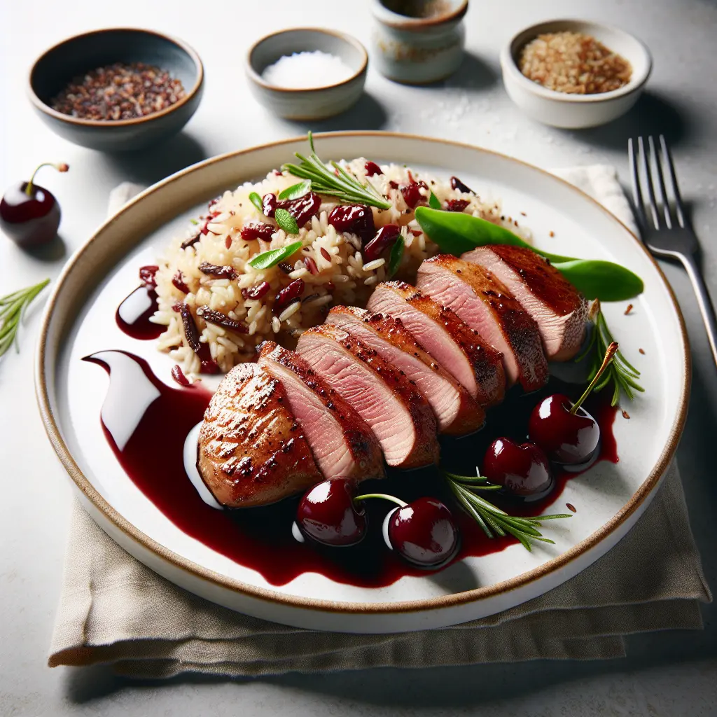 Pan-Seared Duck Breast with Cherry Gastrique and Wild Rice Pilaf