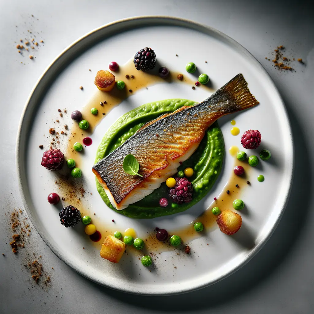 Pan-Seared Sea Bass with Gooseberry and Pea Puree