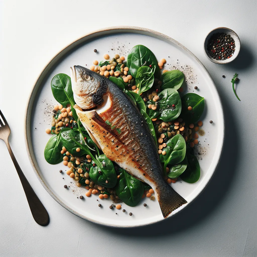 Pan-Seared Sea Bream with Lentil and Spinach Salad
