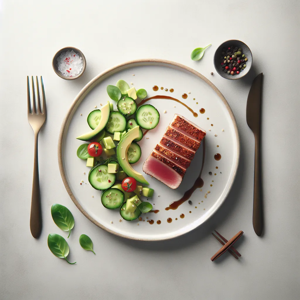 Pan-Seared Tuna with Avocado and Cucumber Salad
