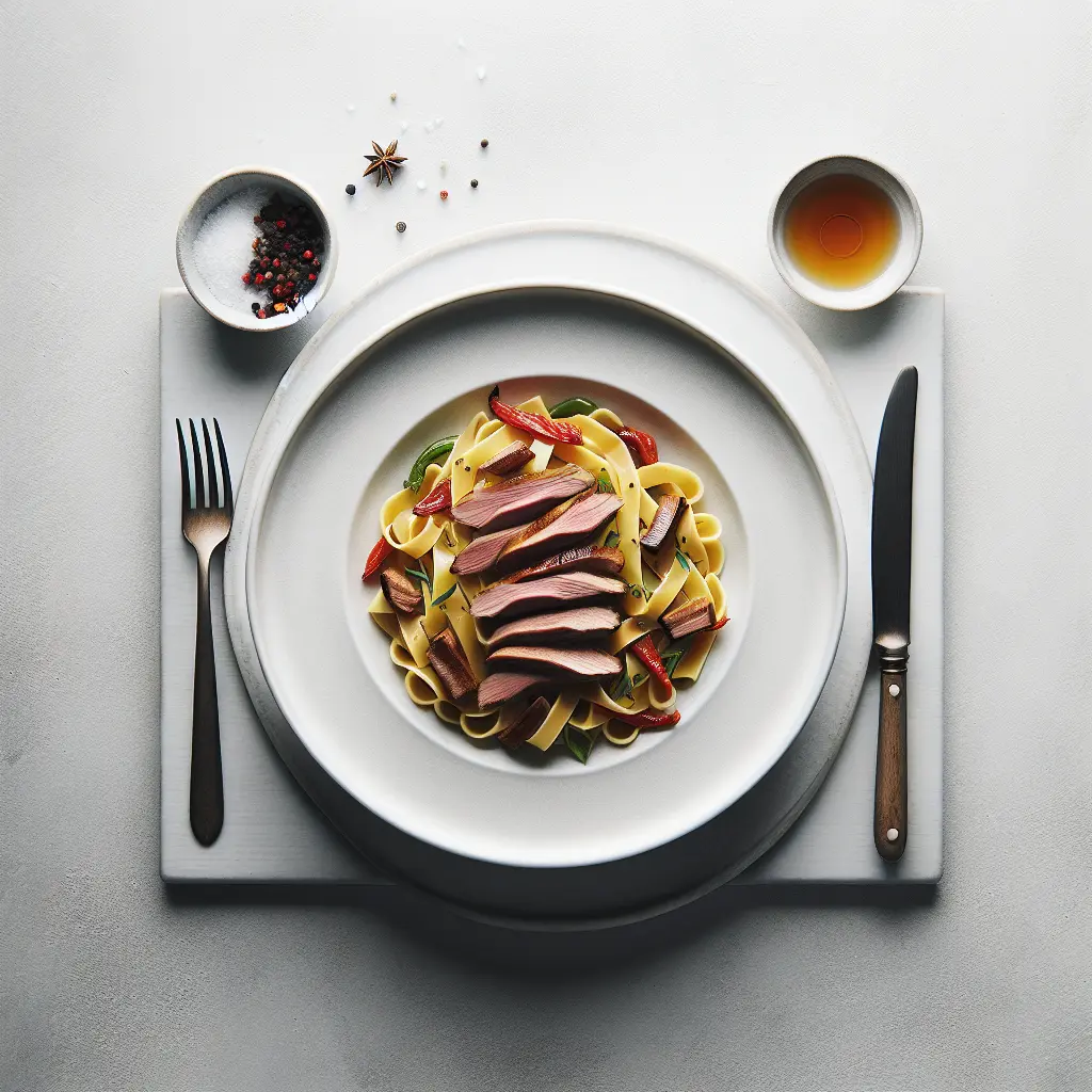 Pasta with Duck and Roasted Bell Peppers
