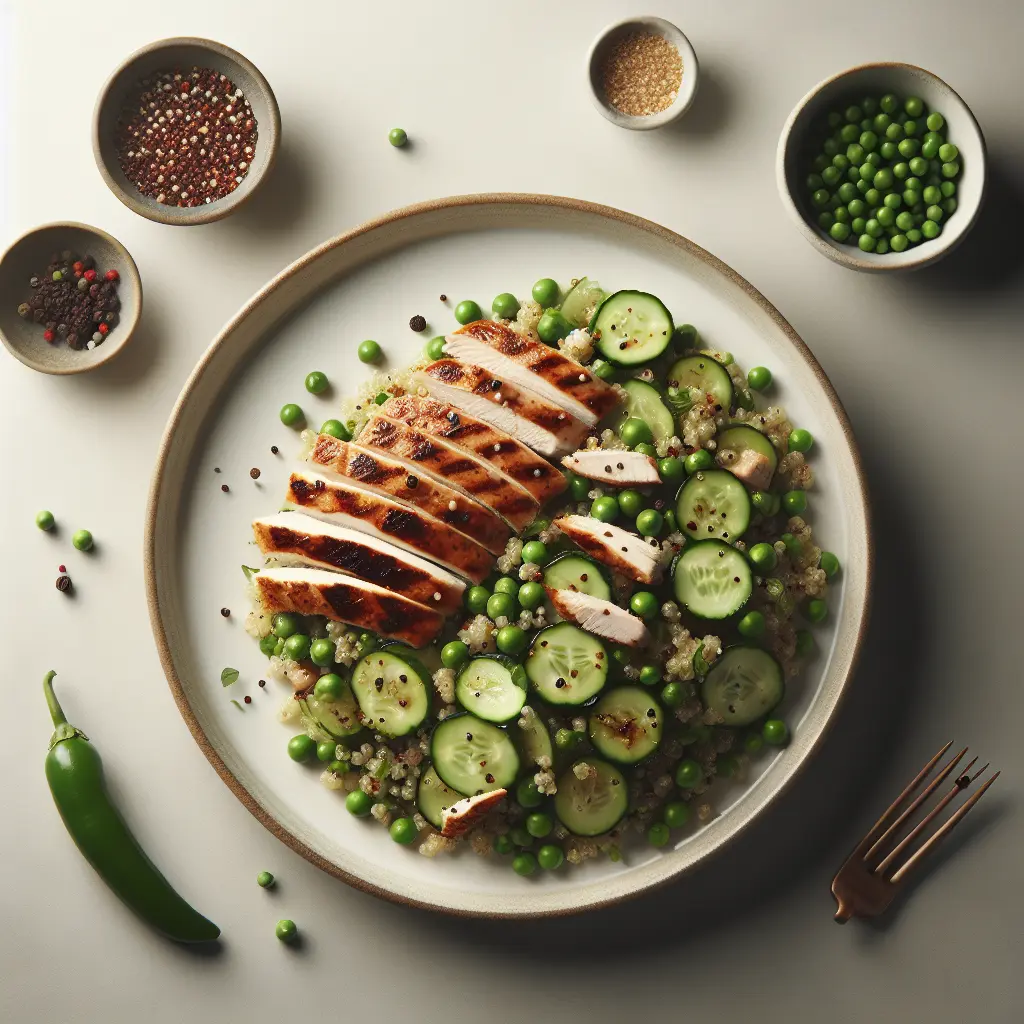 Pea and Cucumber Quinoa Salad with Grilled Turkey
