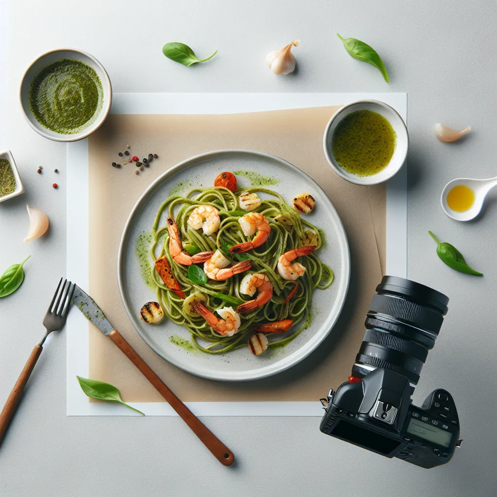 Pesto Pasta with Grilled Shrimp and Vegetables