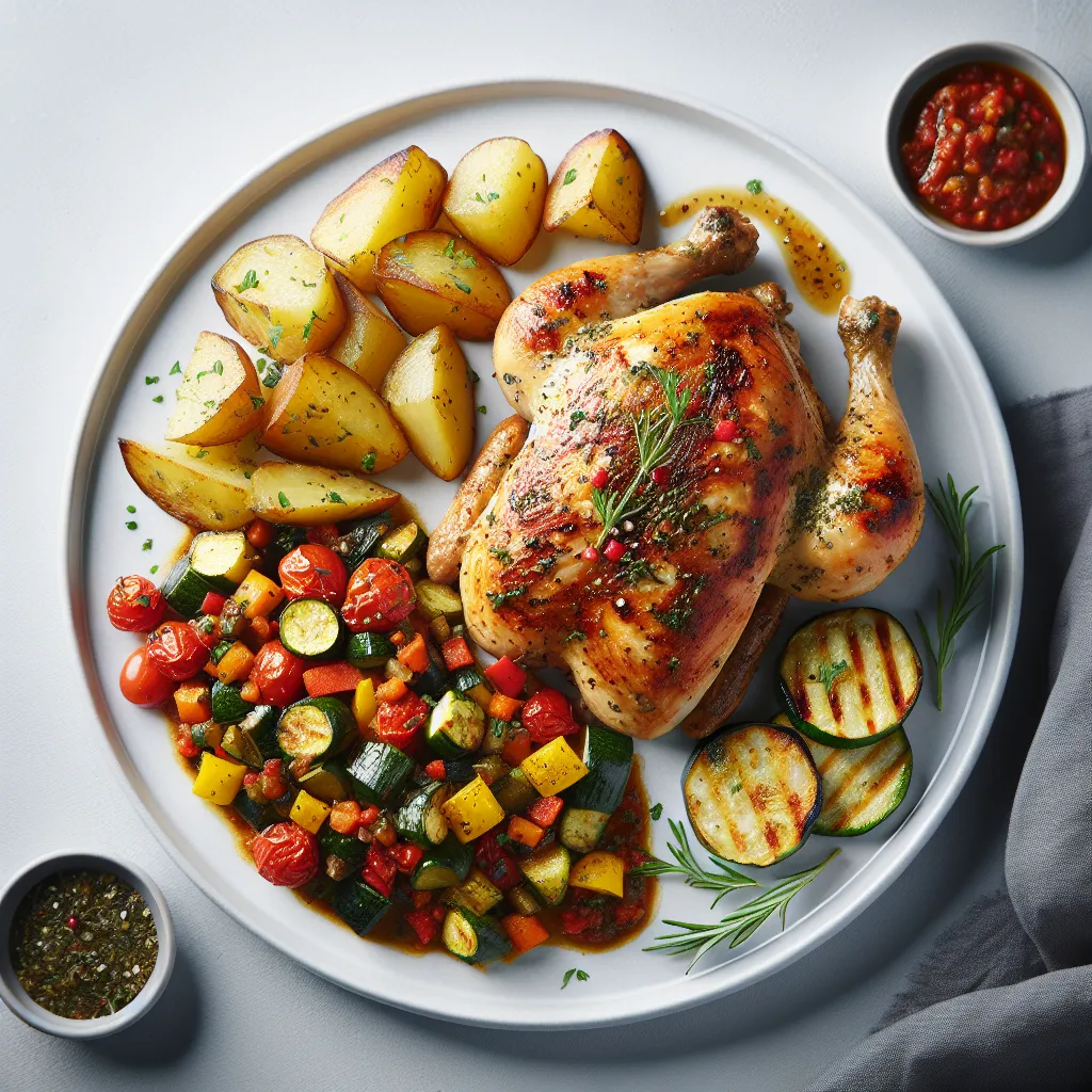Provencal Herb-Crusted Chicken with Ratatouille and Roasted Potatoes