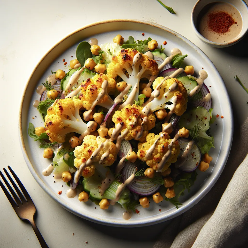 Roasted Cauliflower and Chickpea Salad with Tahini Dressing