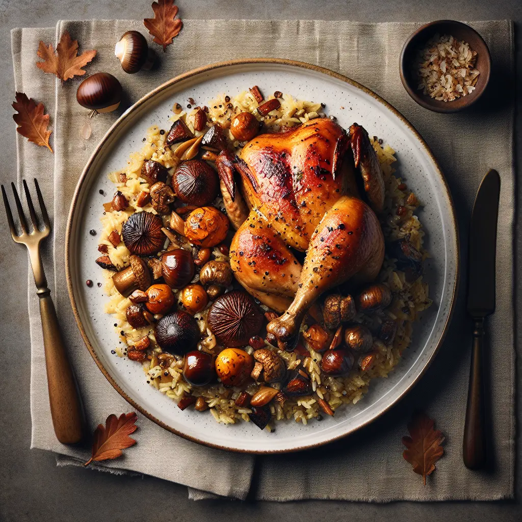 Autumn Roasted Chicken with Chestnut and Mushroom Pilaf