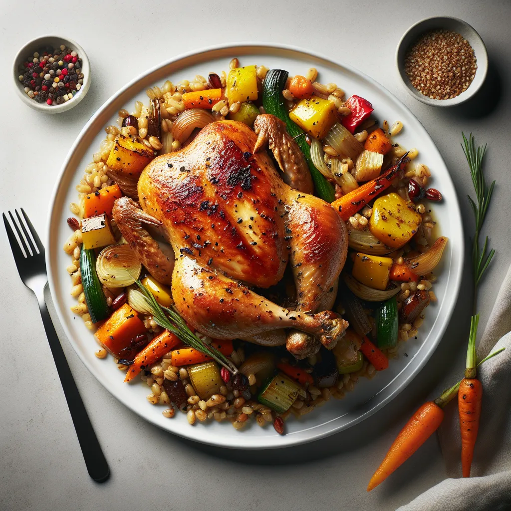 Roasted Chicken with Autumn Vegetables and Farro